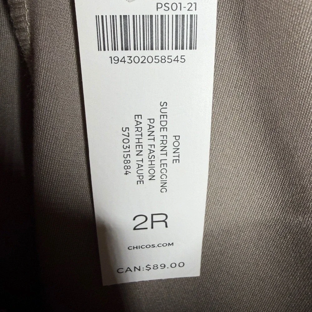 New Chicos Ponte Front Suede Pants size 2R (12R) Earthen Taupe Grayish‎